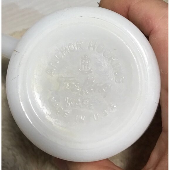 Fire King Mugs Vtg Anchor Hocking Orange White Pattern Milk Glass Set Of 3 USA - Picture 6 of 16